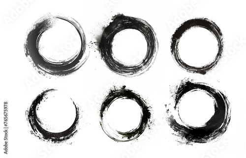 Abstract Ink Circles and Zen Brushwork: Black Circle Textures and Monochrome Circular Brush Designs with Hand-Drawn Doodle Effects for Crayon Brush Templates photo