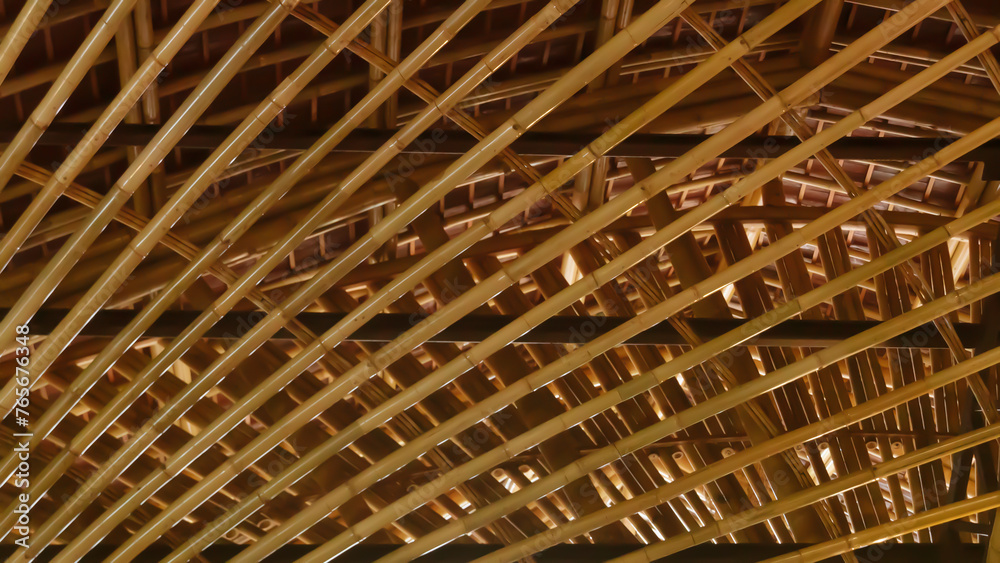 Traditional bamboo Scaffolding close up with many bamboo.