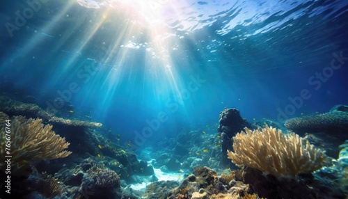 Underwater Ocean - Blue Abyss With Sunlight - Diving And Scuba Background © blackdiamond67