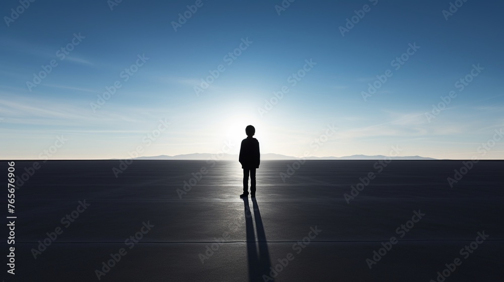 The silhouette of a child standing alone in a vast, empty space, representing the feeling of being lost and unnoticed