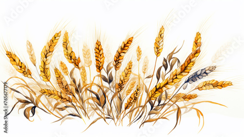 hand drawn and painted wheat getting grinded, earthy colors, white background created with Generative Ai