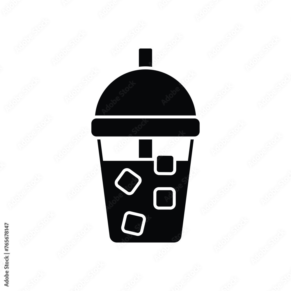 Black Solid Iced Coffee vector icon Black Solid Iced Coffee vector icon