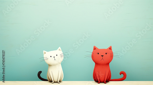 Wallpaper Mural Drawing of a cute cartoon kitten in a relaxed pose. On a pastel background, cat family Torontodigital.ca