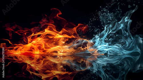 Fire and ice, heat and cold concept