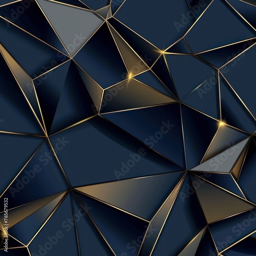 Abstract 3d polygonal pattern luxury lines dark blue with gold background. Generative AI