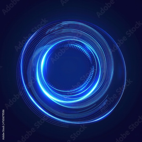 Abstract glowing circle lines on dark blue background. Geometric stripe line art design. Modern shiny blue lines. Futuristic technology concept. Suit for poster, cover, banner, brochure. Generative AI