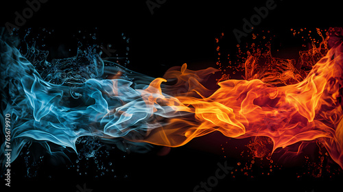 Fire and ice, heat and cold concept