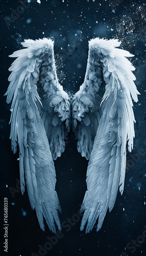 Two White Angel Wings Against a Dark Background