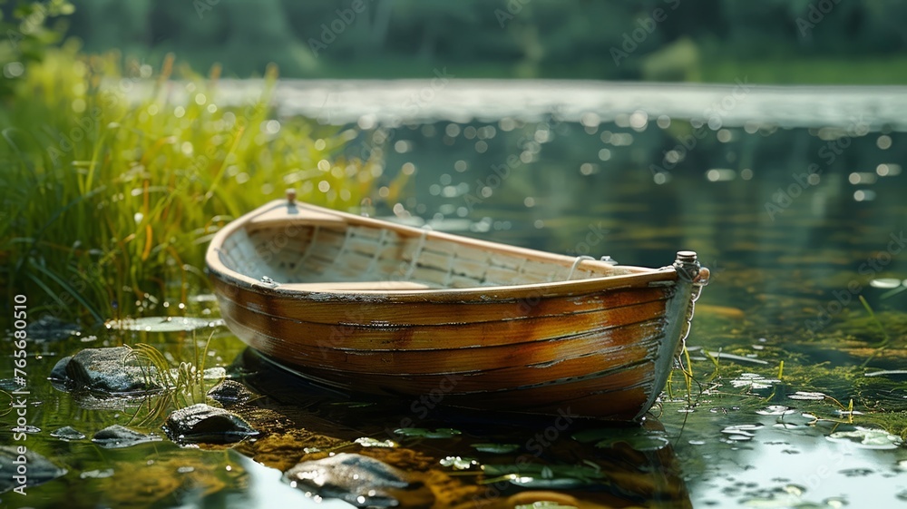 Artisanal model rowboat awaiting its next voyage in miniature waters Artisanal model rowboat awaiting its next voyage in miniature waters