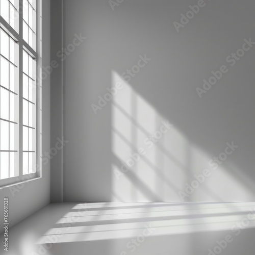 Gray background for product presentation with shadow and light from windows. Generative AI