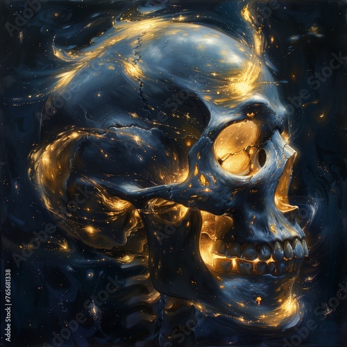 Realistic painting of bioluminescent skull