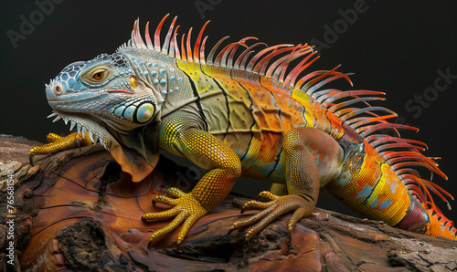 colorful iguana on the dry trunk, side view  © Natalina
