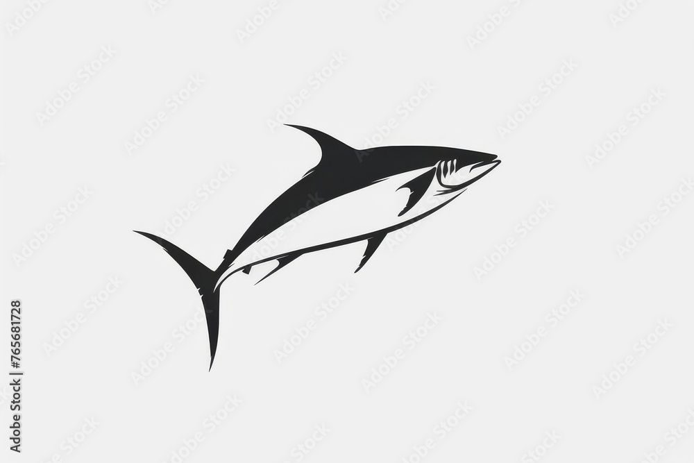 a minimalist illustration of a sleek, fish silhouetted against a stark white background