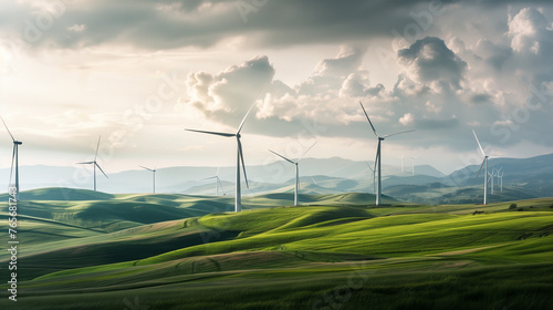 Renewable Energy Landscape with Wind Turbines at Sunrise