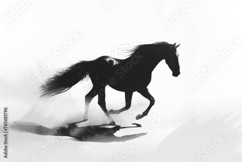 a minimalist illustration of a sleek, horse silhouetted against a stark white background