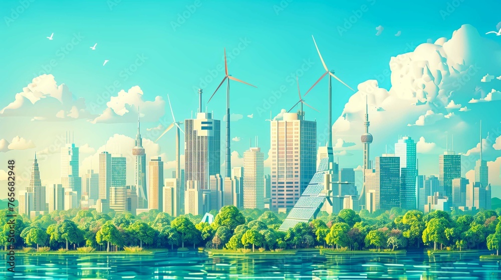 A digital illustration of renewable energy sources 