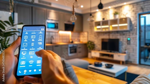 A smart home equipped with digital devices and sensors to optimize energy usage and reduce carbon footprint. photo
