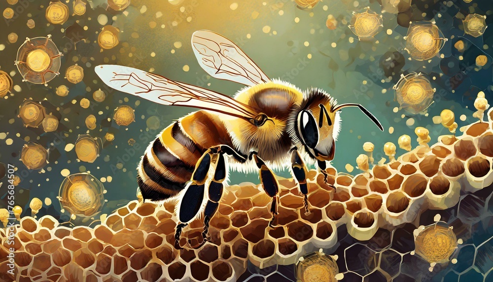 bee and honey - obrazy, fototapety, plakaty 