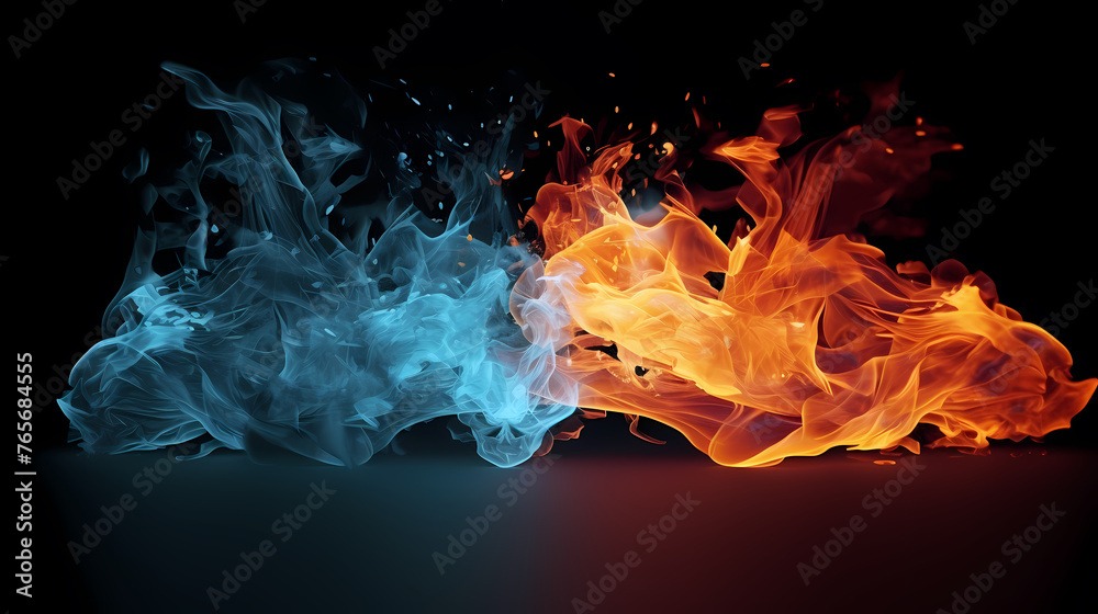 Fototapeta premium Fire and ice, heat and cold concept