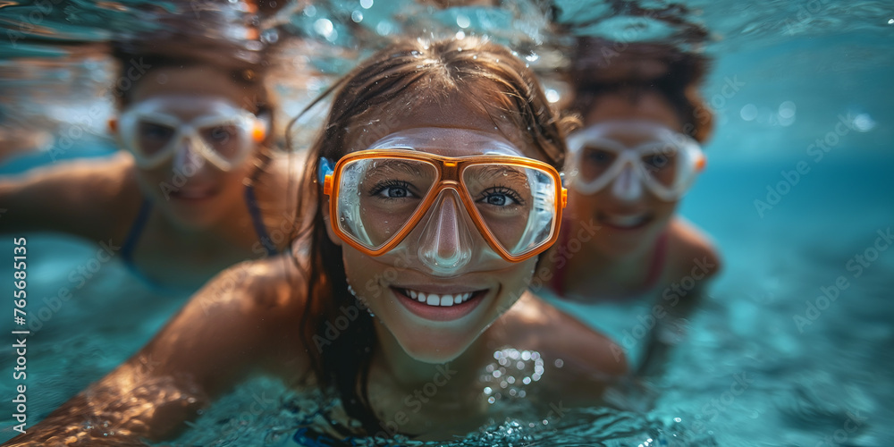 Naklejka premium Happy people snorkelling in the sea