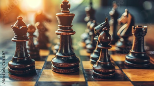 Close-up of chess pieces on a board photo