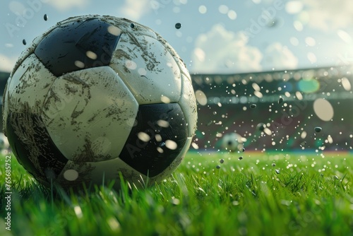  close-up of a soccer ball at the moment of impact capturing the energy and precision of the kick photo