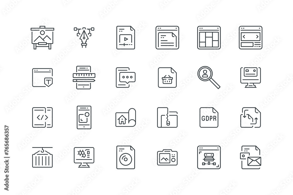 Art,BIlling,Branding,Browser Network,Camera,Cd File,Computer,Container,File exchange,File Security GDPR,Folder Zip,House plan,Mobile Alram,Mobile App,Payment,set icons, vector illustration Art,BIlling,Branding,Browser Network,Camera,Cd File,Computer,Container,File exchange,File Security GDPR,Folder Zip,House plan,Mobile Alram,Mobile App,Payment,set icons, vector illustration