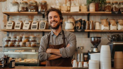 Barista with a Welcoming Grin at Coffee Shop