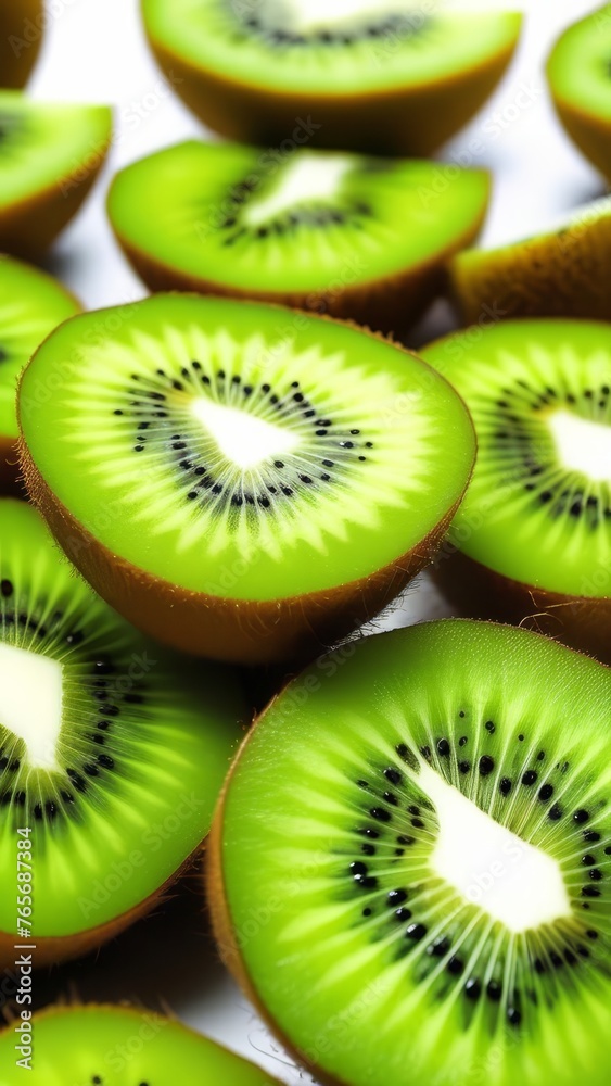 Kiwi fruit slices on a white background. Selective focus. generative ai Kiwi fruit slices on a white background. Selective focus. generative ai