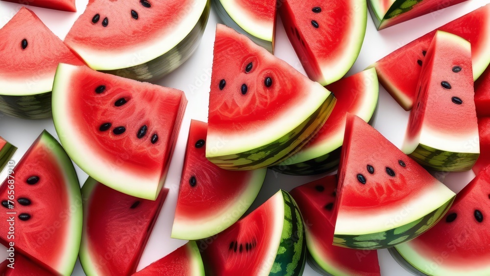 Slices of watermelon as background. Close up. generative ai Slices of watermelon as background. Close up. generative ai
