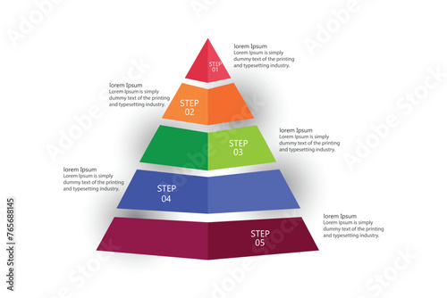 Colourful pyramid infographic template vector with 5 steps