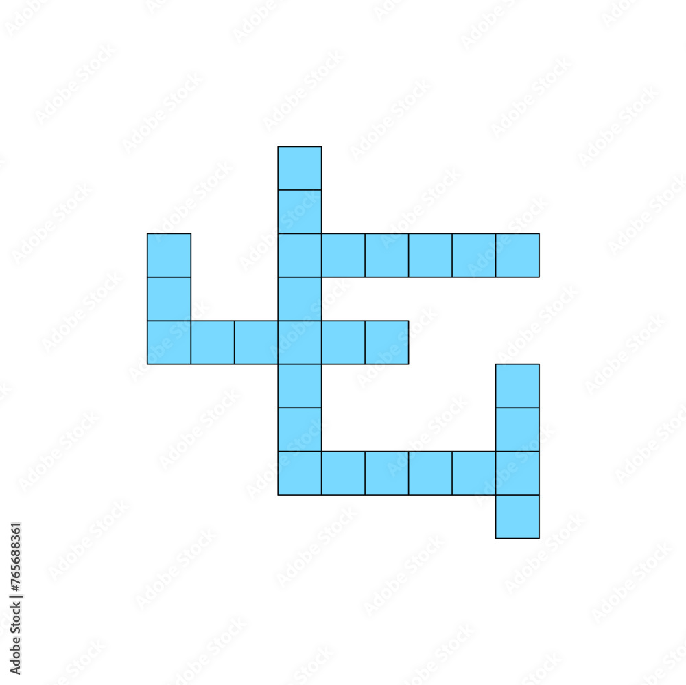 Creative vector illustration of blue crossword constructor, empty grid. Art design for magazine and newspaper template. Graphic abstract concept of boiling game elements