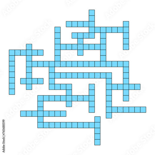 Creative vector illustration of blue crossword constructor, empty grid. Art design for magazine and newspaper template. Graphic abstract concept of boiling game elements