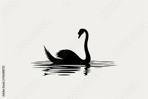 minimalist illustration of sleek, swan silhouetted against stark white background © furyon