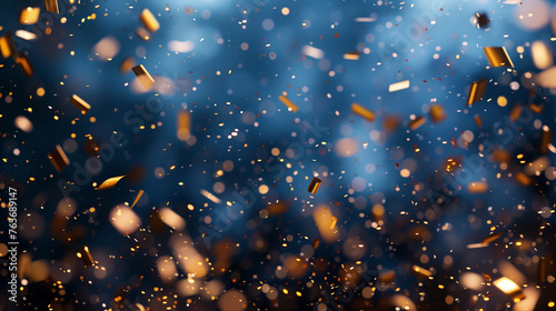 Golden Glitter Confetti Explosion on Navy Blue Background