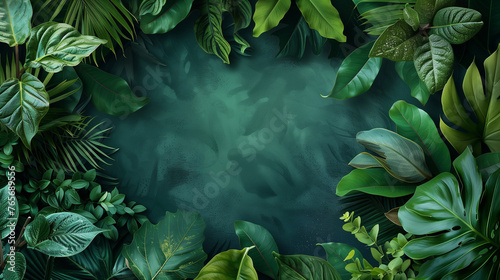 Tropical Green Leaves on Dark Textured Background © Taylor
