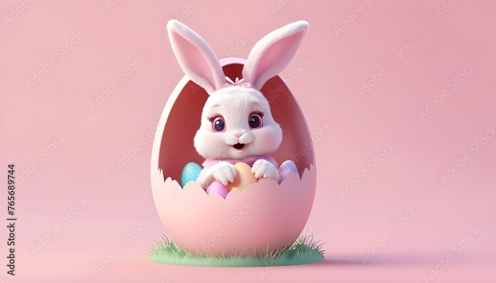Cute Easter bunny hatching Easter egg Cute Easter bunny hatching Easter egg