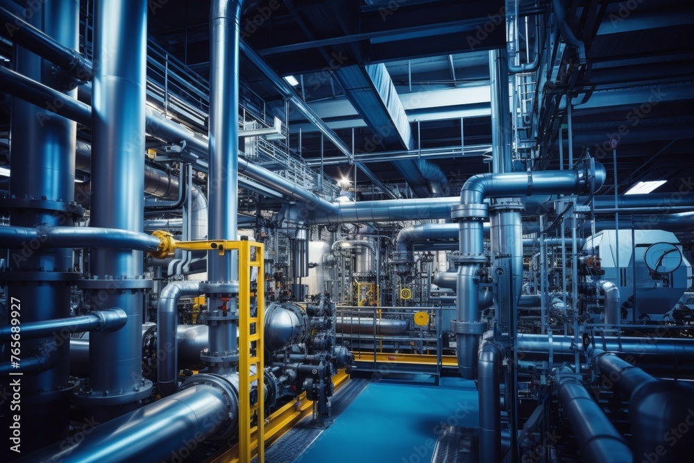 The heart of the industry: A fluid filling station amidst a labyrinth of steel structures and machinery The heart of the industry: A fluid filling station amidst a labyrinth of steel structures and machinery