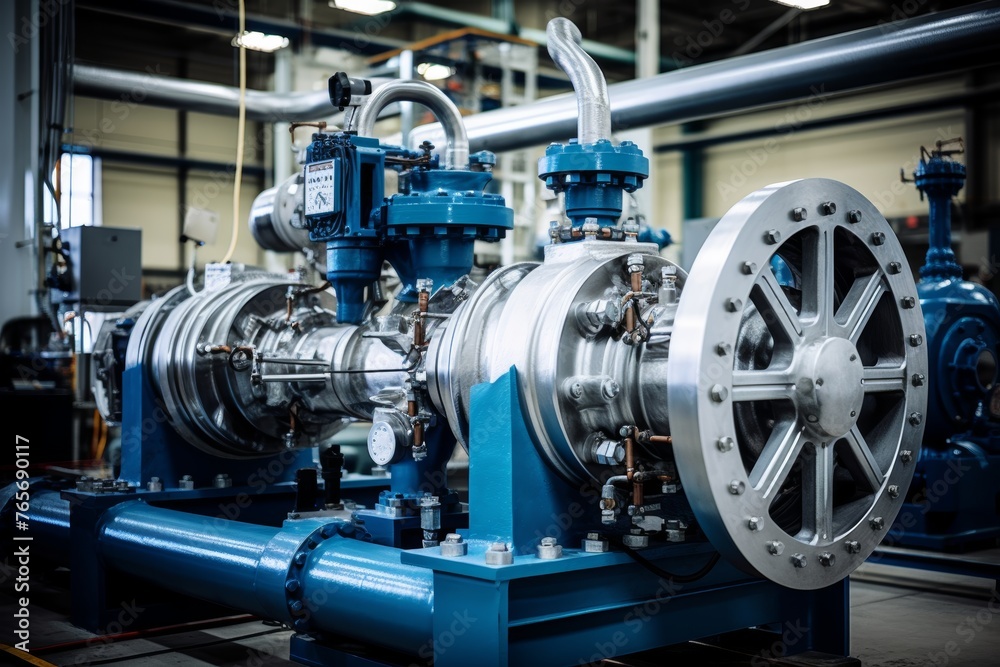 The Intricate Network of Pipes and Gauges Surrounding a Boiler Feedwater Pump in a Power Plant The Intricate Network of Pipes and Gauges Surrounding a Boiler Feedwater Pump in a Power Plant