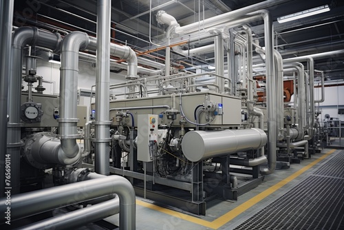 The Intricate Network of Machinery and Piping Systems Surrounding an Industrial Filtration Bed