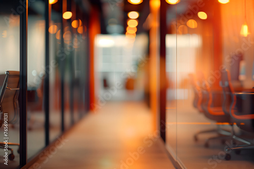 Blurred photograph of a warm office.