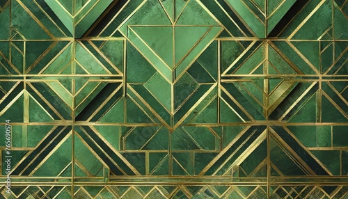a retro green wallpaper featuring an Art Deco-inspired pattern with geometric motifs and metallic accents, reminiscent of the glamorous design trends of the Roaring Twenties, adding a touch of eleganc photo
