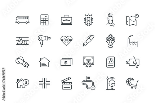 Blackberry,Briefcase,Calculator,Camping,Carrot vegetable,Cart international,Chemical reaction,Circuit,Clap clapperboard,Cross medical,Cutting,Cv curriculum,Diploma,set icons, vector illustration