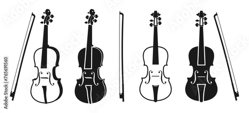 Violin icon vector set. side view and front view. vector illustration isolated on white background.