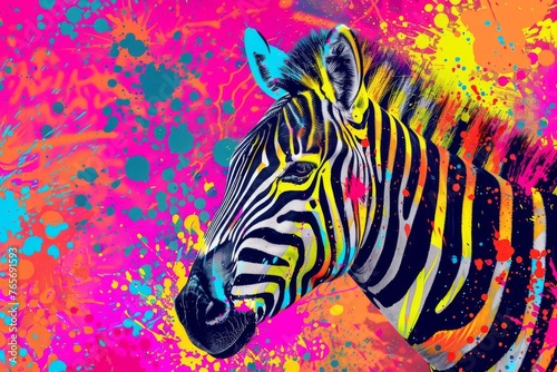 Energetic Abstract Zebra  Vibrant Splattered Paint Background  Modern Digital Art