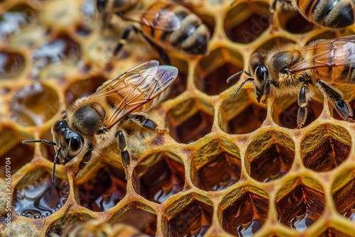 Bienen auf einer Honigwabe in Nahaufnahme  © Herzog