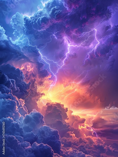 Surreal sky, cloudscape with colorful lightning, storm brewing high resulution