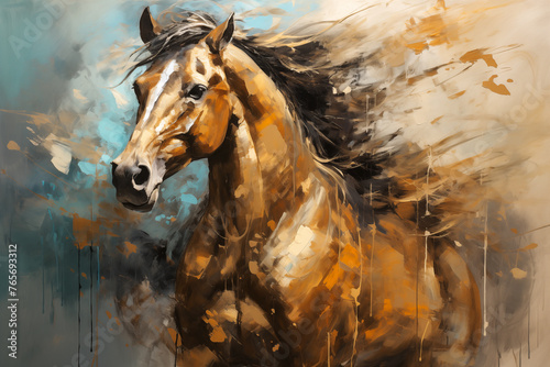 abstract artistic background with a horse  in oil paint type design