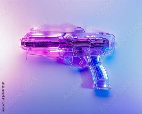 Neon purple blue water gun. Fun summer creative idea. photo