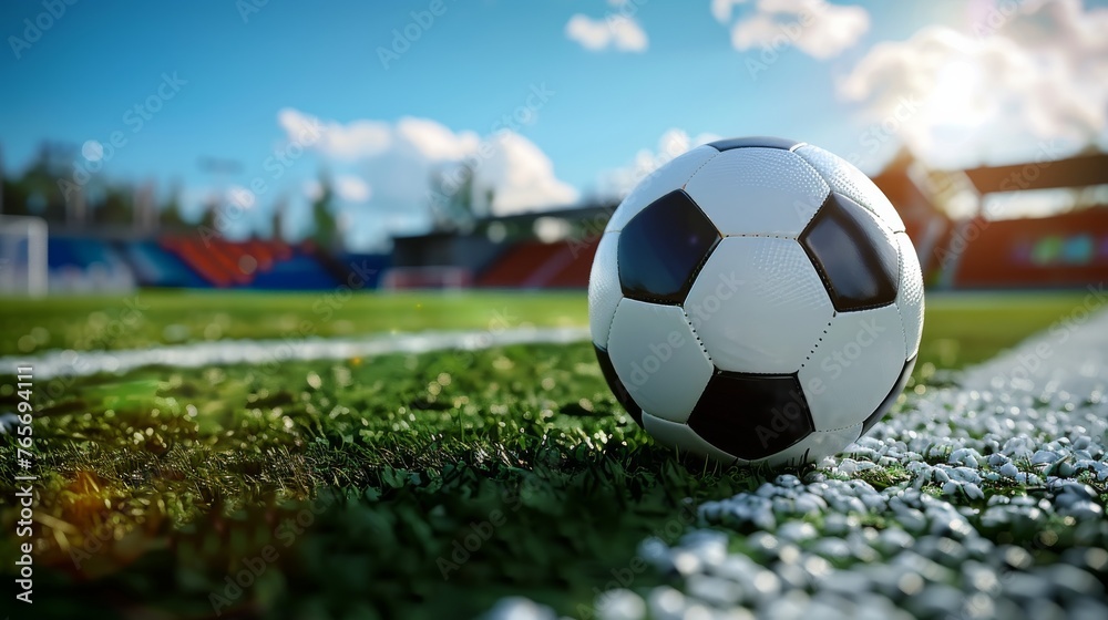 Fototapeta premium Soccer Ball on Lush Green Field